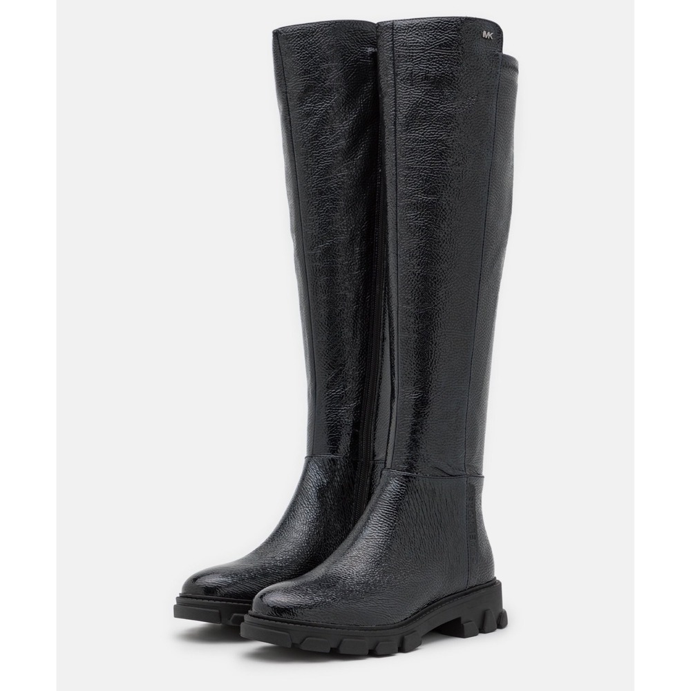 Michael Kors Over The Knee Boots Black Crackled Patent Lug Sole Womens Size 10 - Picture 5 of 11